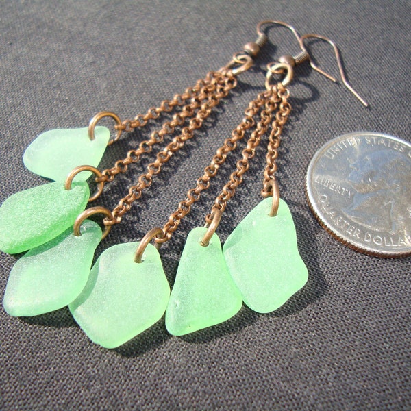 Green Sea Glass/Copper Earrings - Authentic Sea Glass - Boho Style Earrings - Drop Earrings - Seaglass Jewelry - Handmade in Italy