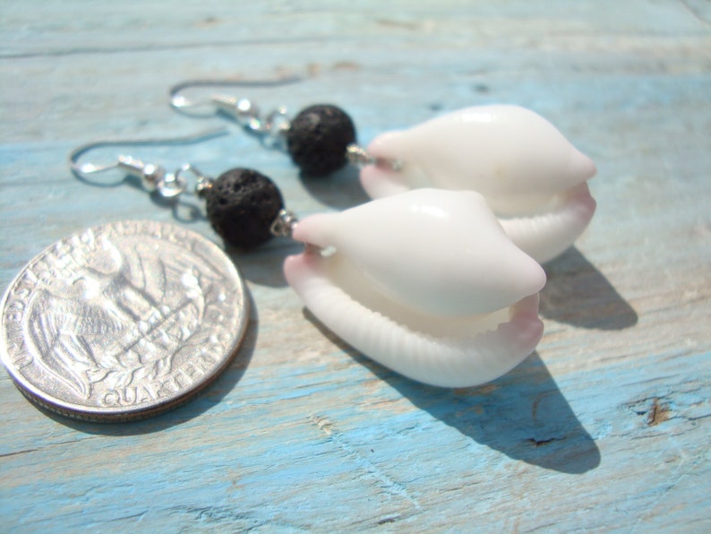 White Shell Earrings-Boho Style-Italian Jewelry-Drop Earrings-Black and White-gift for her-Handmade in Italy