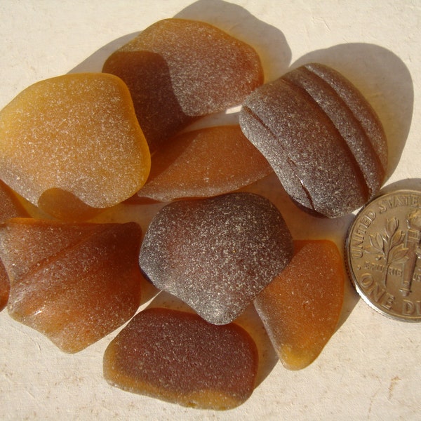 Authentic Brown/Honey Sea Glass, 9 pcs - Genuine Sea Glass - Jewelry Supplies - Surf Fallen Sea - Surf Tumbled