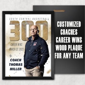 Personalized 8X10 Plaque. Great career wins Coaches gift. Coaches Thank you gift ideas. Customized to any sport.