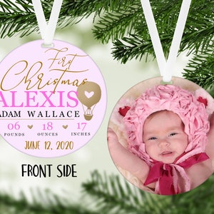 Anuncio del primer nacimiento navideño del bebé. Adorno navideño personalizado con imagen de bebé opcional. imagen 2