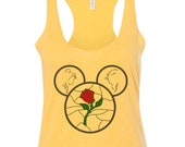 Magic Vacation Beauty and the Beast Stained Glass Rose Mickey Dyed SassyPantsTees Bella Canvas Tee Tank Top