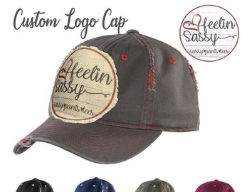 Rip and Distressed Vintage Logo Hat, Custom Distressed Raggy Patch Hat with Your Logo, Logo Hat, Custom hats, Patch hat, SassyPantsTees