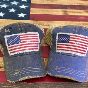 American Flag, Distressed Hat, Distressed Raggy Patch Hat, Patch hat, Ready to Ship, Christmas Gift, SassyPantsTees