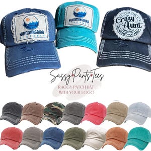 Washed,Solid Back Vintage Logo Hat,Custom Distressed Raggy Patch Hat, Logo Hat, Custom hats, Design your own hat, Dad hat, SassyPantsTees