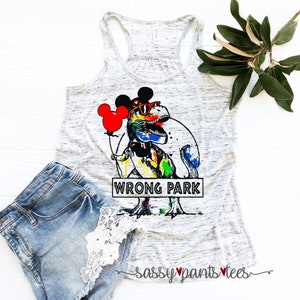 Shirts for your Magic or Universal Vacation,  Wrong Park, T shirt T-rex Mouse Park Mickey |Dyed SassyPantsTees Bella Canvas Tee Tank Top