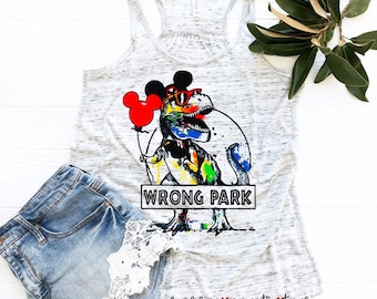 Shirts for your Magic or Universal Vacation,  Wrong Park, T shirt T-rex Mouse Park Mickey |Dyed SassyPantsTees Bella Canvas Tee Tank Top