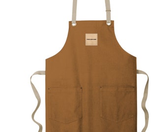 Personalized Canvas Apron with Leather Patch for Cafe, Restaurant, Custom Gift for Her, Apron for Men with Pocket, Barista Apron