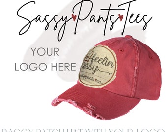 Vintage Logo Hat, Custom Distressed Raggy Patch Hat with Your Logo, Logo Hat, Custom hats, Design your own hat, Patch hat, SassyPantsTees