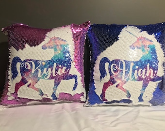 Personalisierter Galaxy Einhorn Reversible Pailletten Kissenbezug Dekorativer Meerjungfrau Kissenbezug Farbwechsel Kissen Dekokissenbezug 16 ”x 16”