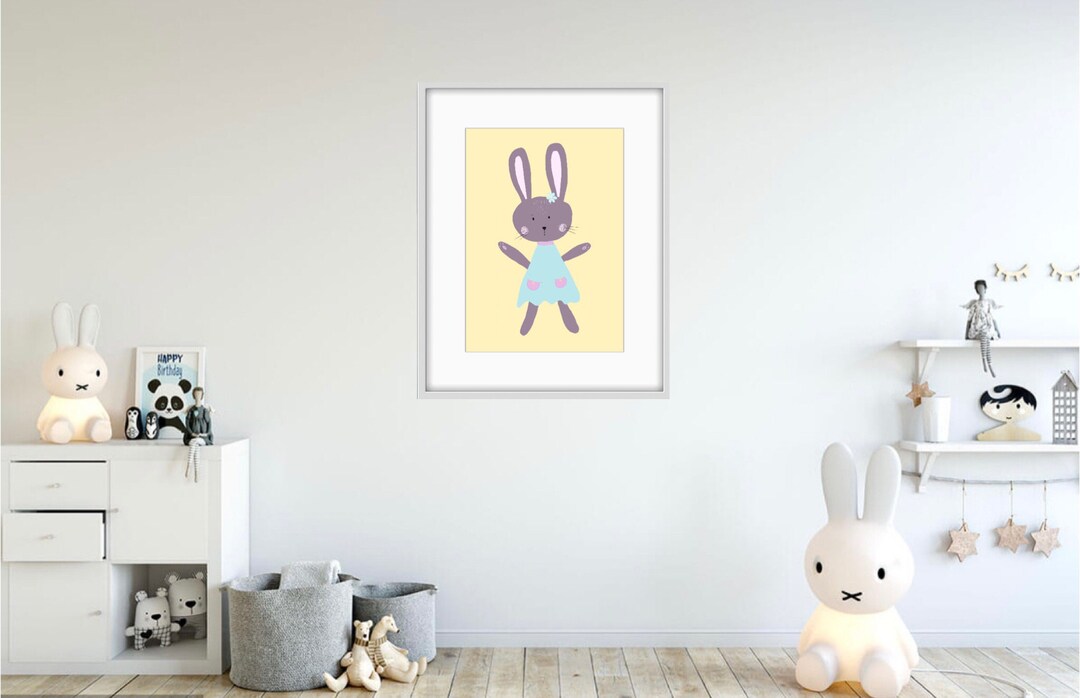 Children Cartoon Frame Rabbit Unframed - Children’s Rabbit Illustration Print - Etsy