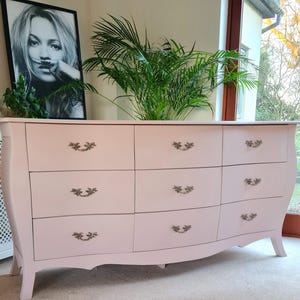 Pink chest of drawers, pink sideboard, pink bombe chest, vintage drawers, 9 drawer chest