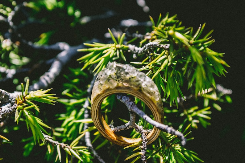 Handmade wooden veneer ring with smoky quartz Handcrafted ring with healthy stones