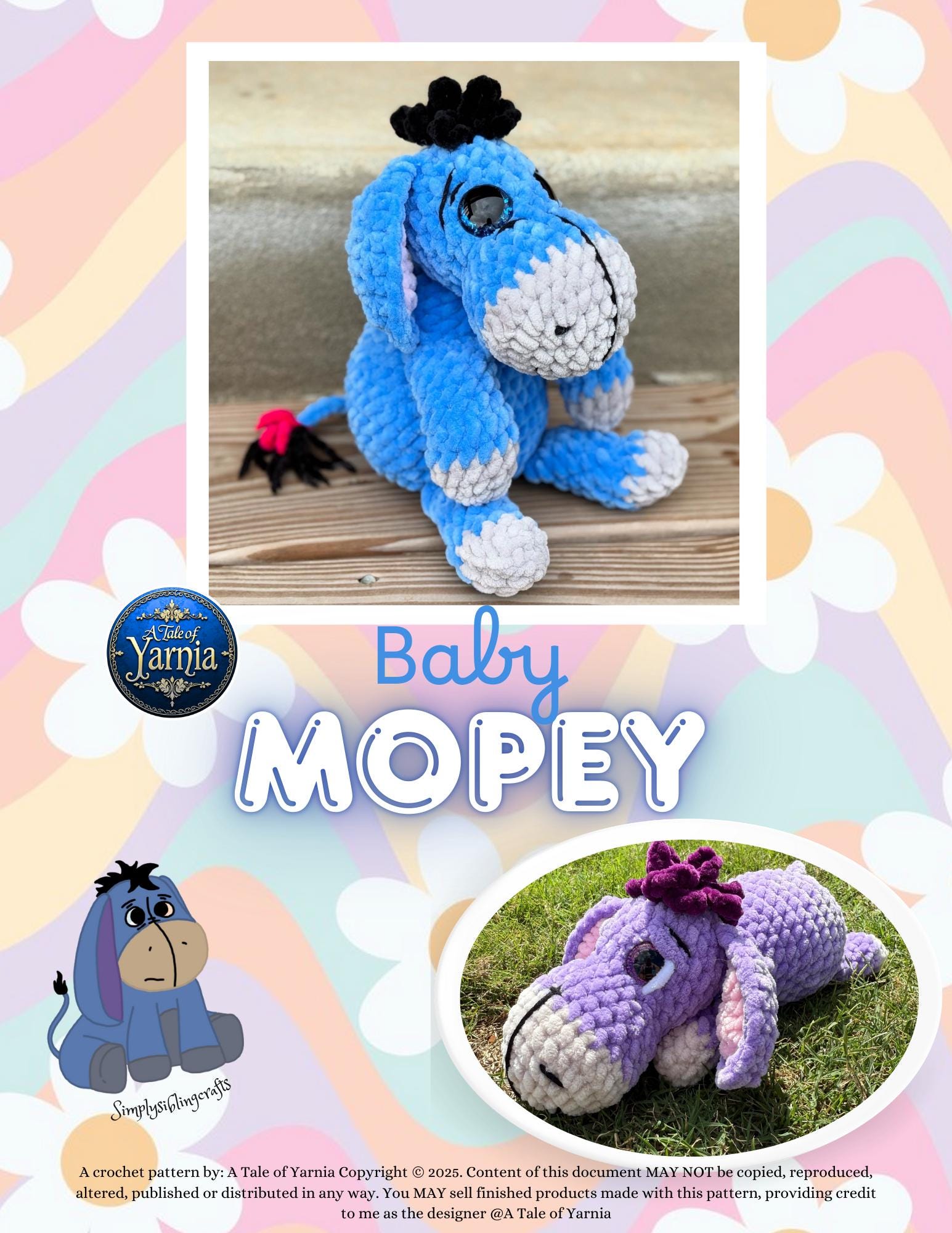 Baby Mopey, Crochet donkey Pattern, Sad donkey, Eeyore crochet pattern