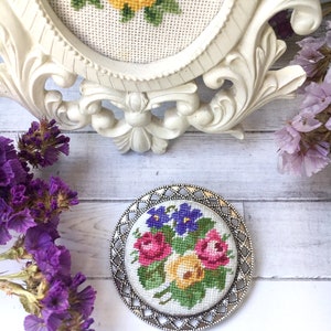 Embroidered Spring Bouquet Brooch With Roses and Violets - Etsy