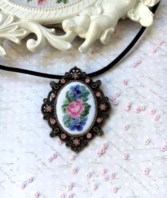 Petit Point Embroidery Necklace. | Etsy 