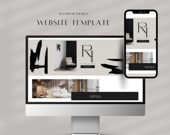 May include: A website template for interior design businesses. The template features a black and white color scheme with a modern and minimalist design. The website includes a portfolio section and a contact form.