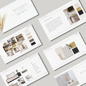 Plantilla de desarrollo de proyectos de diseño de interiores / Presentación del cliente / Minimalista / Diseño electrónico / Mood Board / Interior / Plantilla Canva