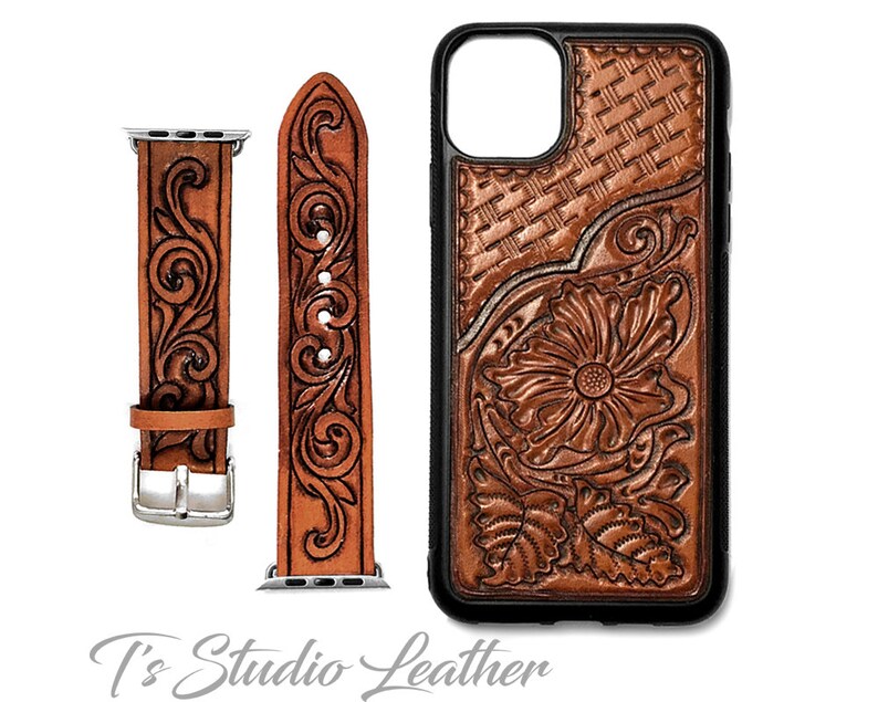 Western Style Hand Tooled Leather Apple Watch Band Genuine Etsy