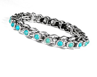 Silver and Turquoise Stone Stretch Bracelet - Western Style Boho Chic Jewelry