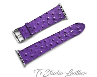 Apple Watch Leather Band - Purple Ostrich Textured Genuine Leather Watch Strap - Fits All Series Apple Watches