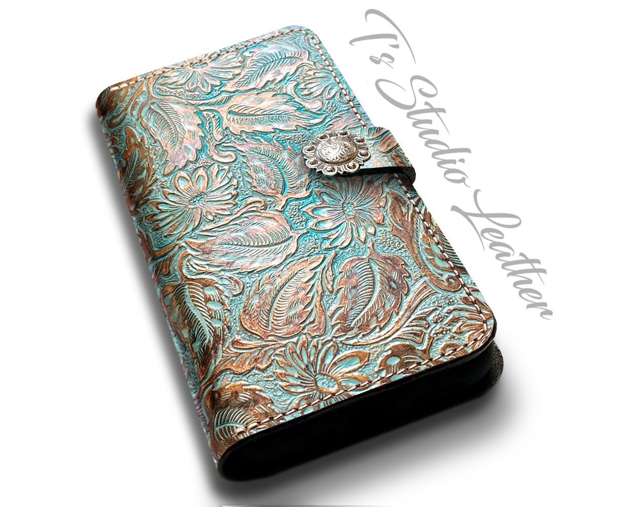 Blue Ostrich Emu Textured Cowhide Leather Wallet Style Phone Case