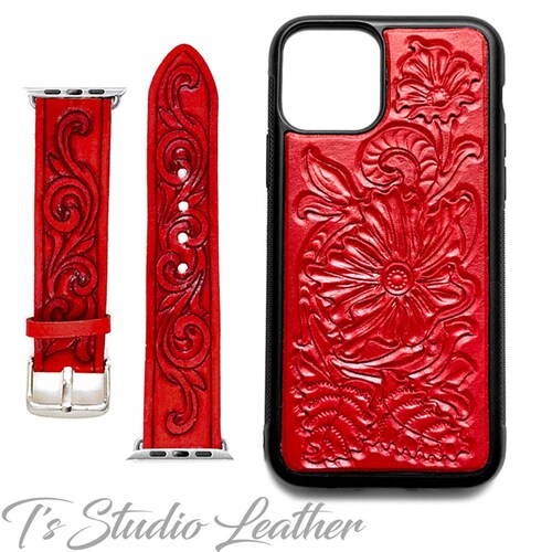Hand Tooled Dark Brown Leather shops Phone Case - Western Style Tool Leather Floral Phone Case for iPhone or Samsung