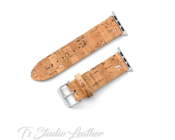 Metallic Flecked Cork on Leather Apple Watch Band Genuine Cork and Cowhide Leather Watch Strap Etsy
