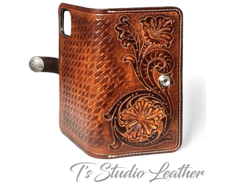 Western Style Hand Tooled Leather Wallet Style Phone Case by Etsy