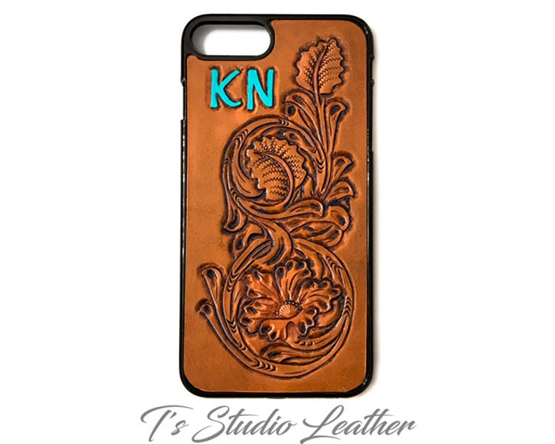 Personalized With Initials Hand Tooled Leather Phone Case Etsy