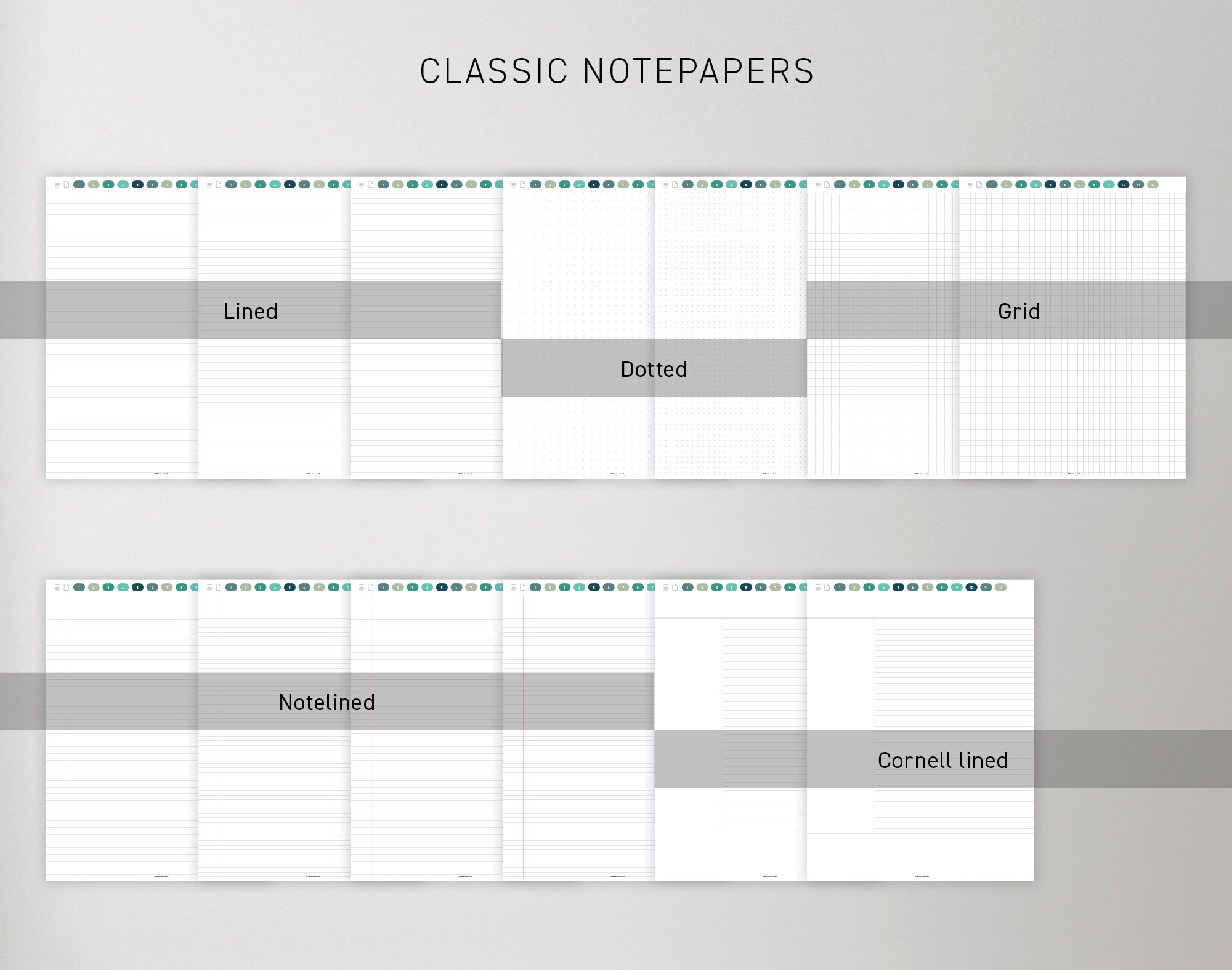 12 Tab Digital Notebook Paper Template for Digital Notes - Etsy