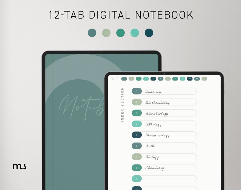 12 Tab Digital Notebook Paper Template for Digital Notes Etsy