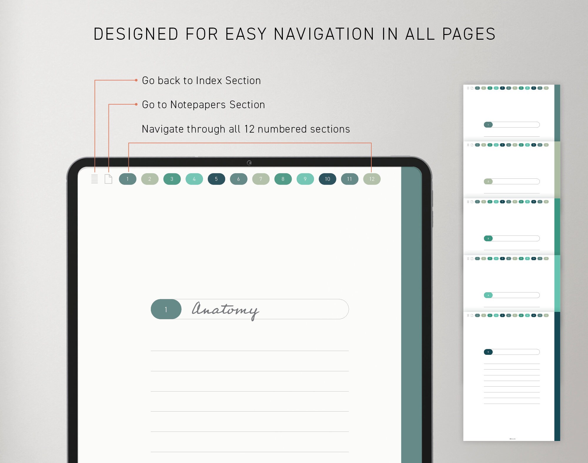 12 Tab Digital Notebook Paper Template for Digital Notes - Etsy
