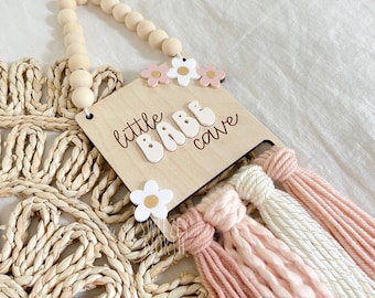Little babe cave | boho girls decor | floral girls sign | nursery decor | macrame sign | babe cave | daisy sign | daisy room decor