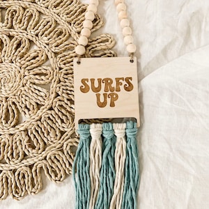 Surfs Up nursery sign | boys room decor | boys nursery | wooden hanging sign | macrame wood sign | boho room decor | beach theme