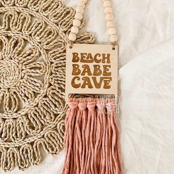 Beach Babe Cave| girls room decor | girls nursery | ocean theme nursery  | macrame wood sign | boho beach room decor | mermaid | babe cave