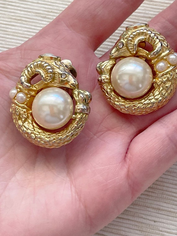 Vintage Gorgeous Ram's Heads with Pearls- Shiny Go