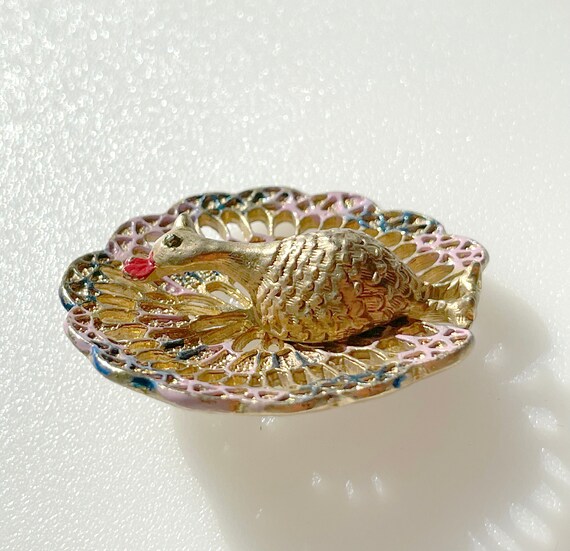 Sweet 1960's Peacock Brooch, Pin, Lapel Pin-Gold … - image 2
