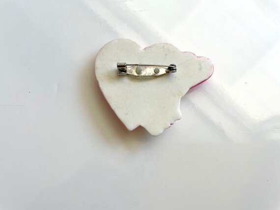 80's Vintage Lady Head Brooch & Her 2 Hearts-2 To… - image 5