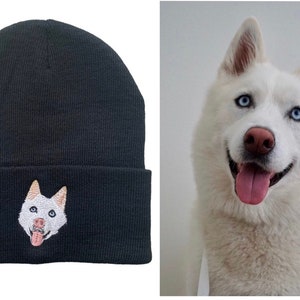 Custom Embroidered Pet Beanie Pet Portrait Live Image Digitizing- Optional Beanie Colors