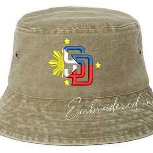 Embroidered Filipino Flag SD San Diego Bucket Hat Khaki
