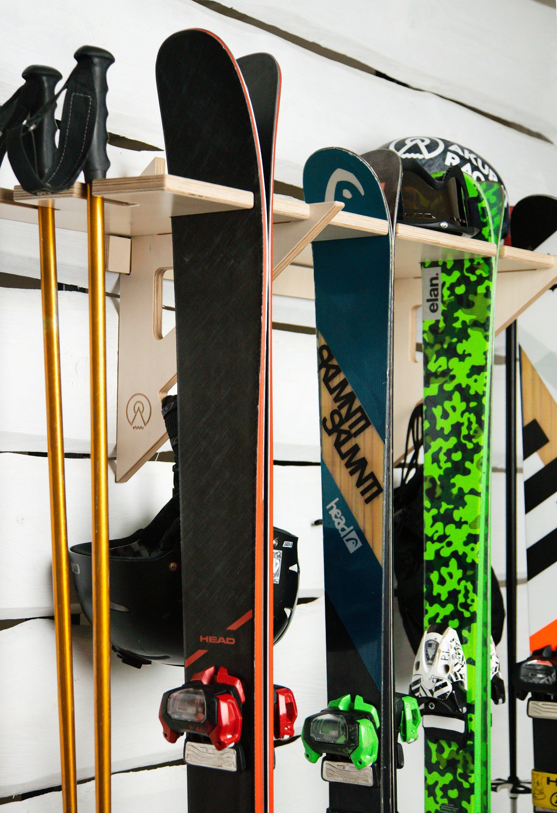 Vertical Ski Wall Rack Wallmounted Indoor and Garage Storage Rack for