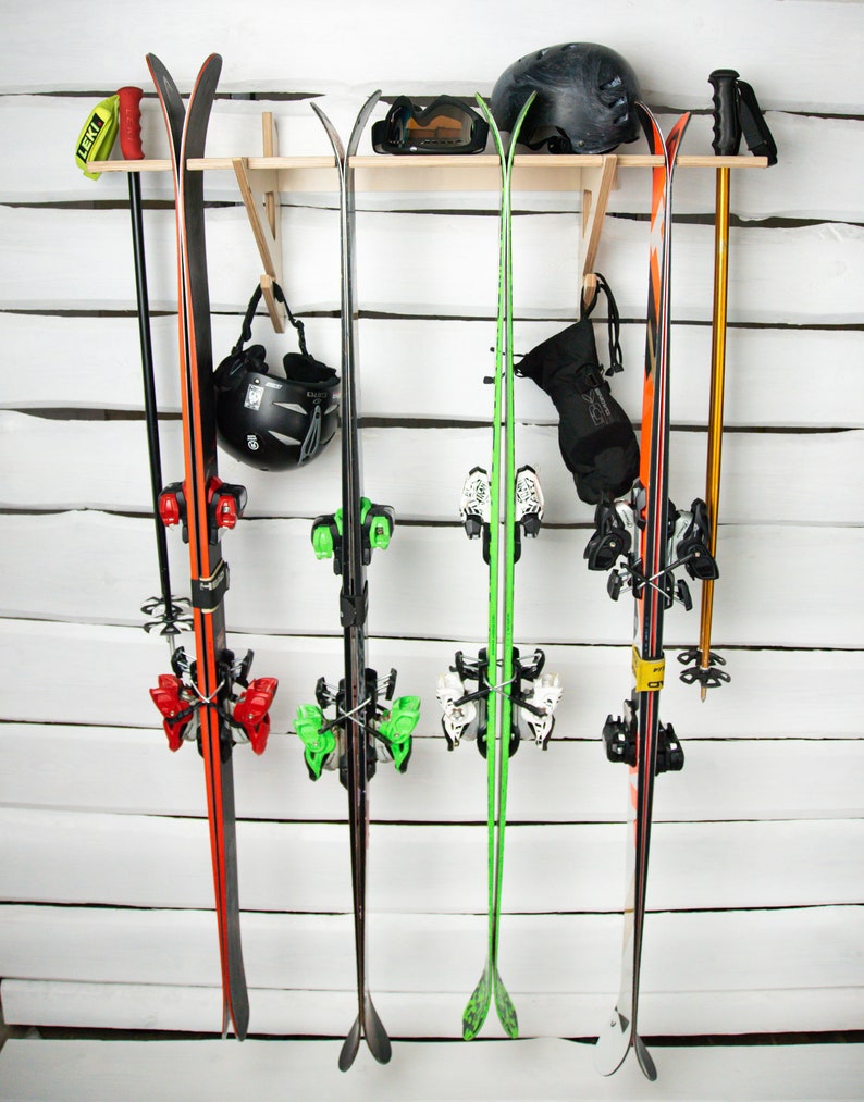 Vertical Ski Wall Rack Wallmounted Indoor and Garage Storage Rack for
