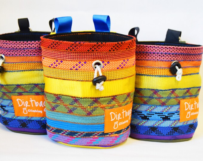 Rainbow Recycled Rope Chalk Bag Repurposed Climbing Rope, Reusing
