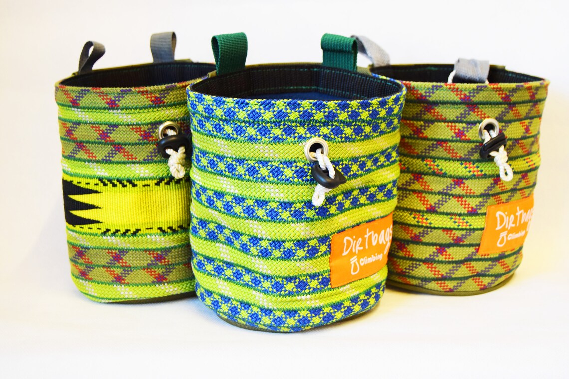 Green Recycled Rope Chalk Bag Repurposed Climbing Rope, Reusing