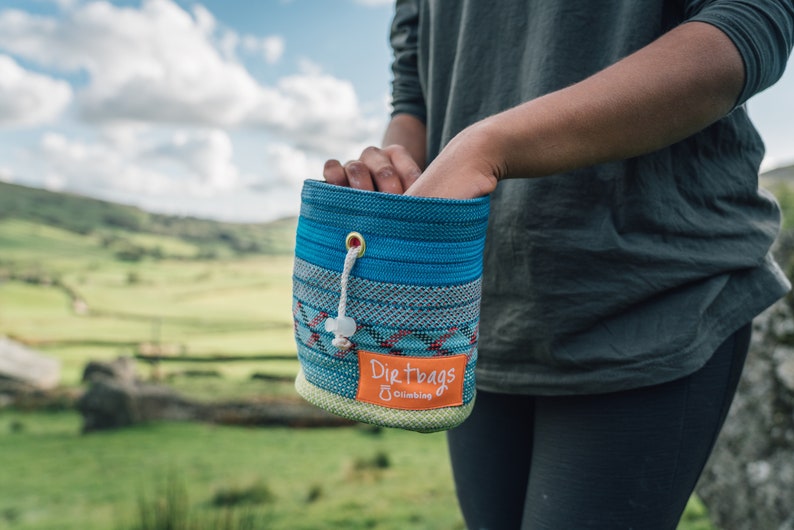 Rainbow Recycled Rope Chalk Bag Repurposed Climbing Rope, Reusing