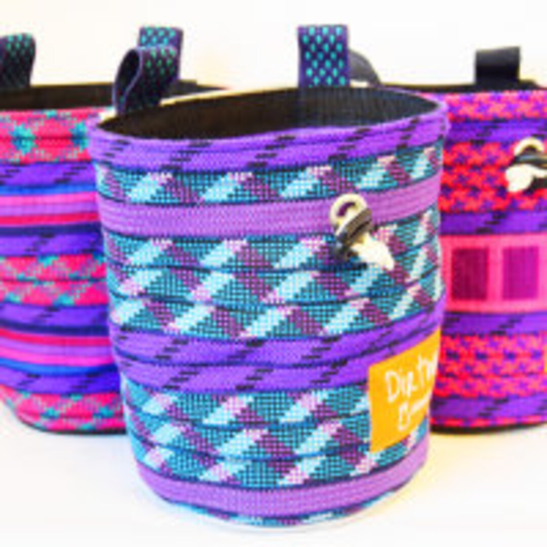 Purple Recycled Rope Chalk Bag Repurposed Climbing Rope, Reusing
