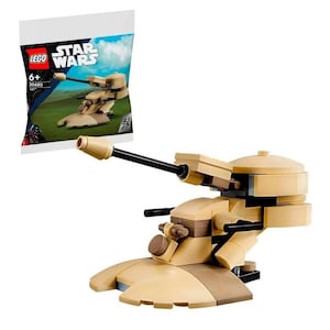 May include: A tan LEGO Star Wars 30680 Speeder Bike with a black gun and a white LEGO Star Wars logo on the side. The set is for ages 6 and up.
