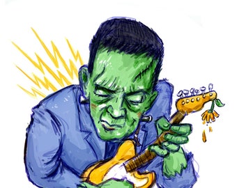 Electric Guitar Frankenstein Digital Download Halloween Card  E-Z Print-Out