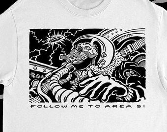 T-Shirt Astronaut Space Spaceship Rocket Universe Spaceman UFO Alien Area 51 Exploding